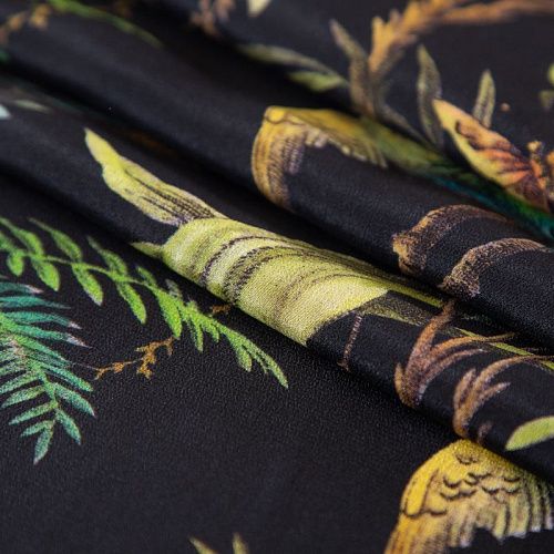 Шифон шелковый 068-19642 черный принтованный