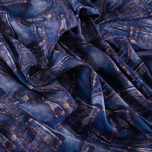 Крепдешин шелковый 028-20287 синий принтованный