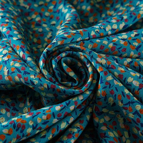 Штапель 069-13566 темно-бирюзовый принтованный