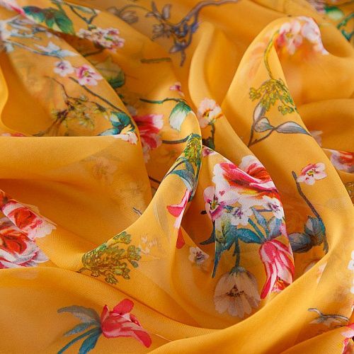 Шифон 068-17423 желтый принтованный