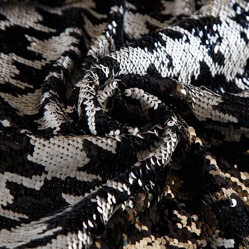 Двухстронние пайетки на сетке 055-16859 черно-белый/золото