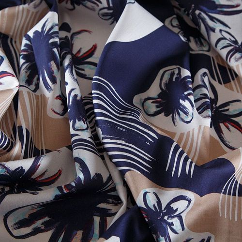 Сатин 001-16305 темно-синий принтованный