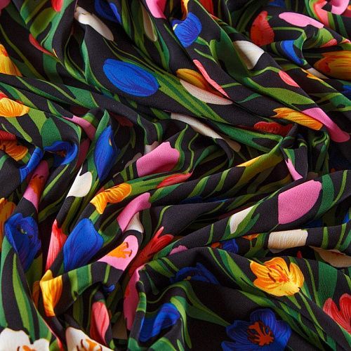 Креп-шифон стрейч 027-13093 черный принтованный