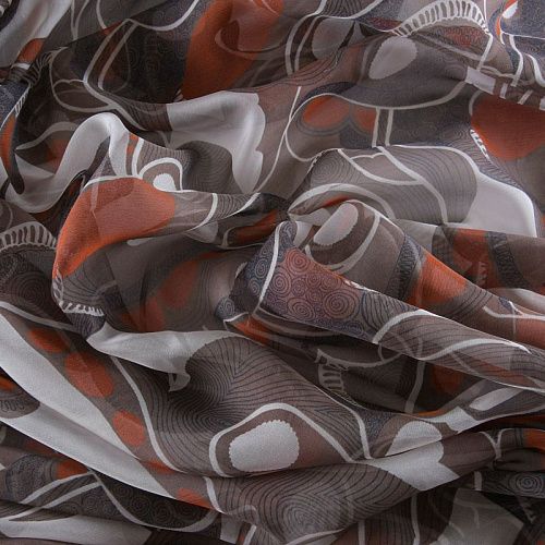 Шифон шелковый 068-11815 древесный дым принтованный