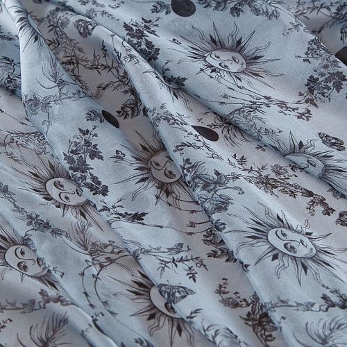 Шифон шелковый 068-19175 голубой принтованный