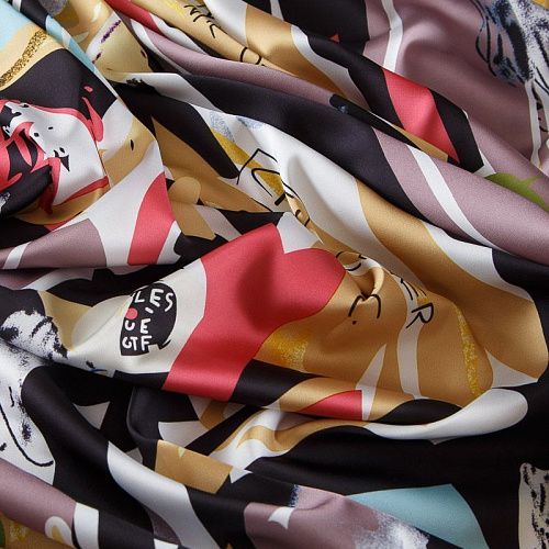 Шелк синтетический стрейч 065-17787 черный принтованный