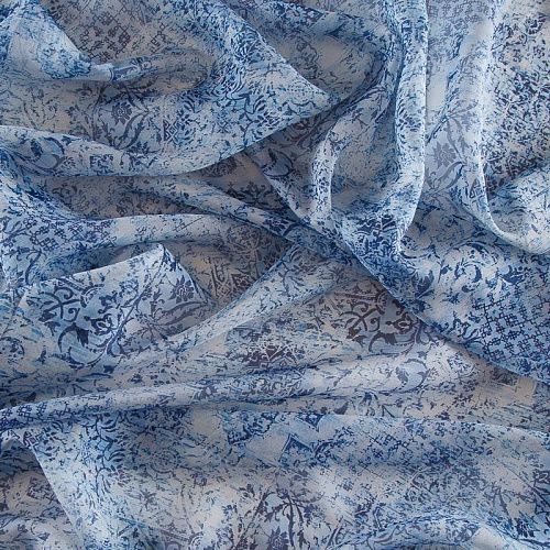 Шифон 068-17368 сине-голубой принтованный