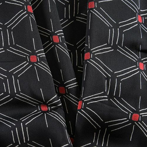 Креп-атлас 001-11922 черный принтованный