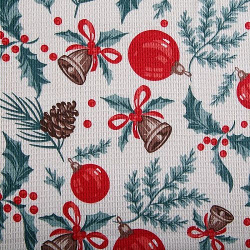 Полотно вафельное 007-15305 молочный принтованный