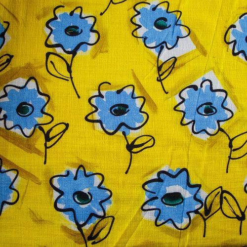 Лен натуральный 035-12588 желтый принтованный