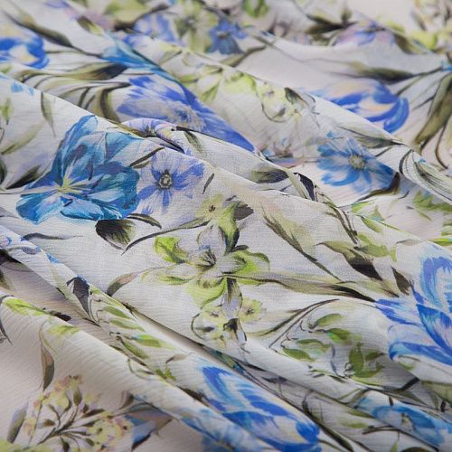 Шифон-жатка шелковый 068-19248 молочный принтованный