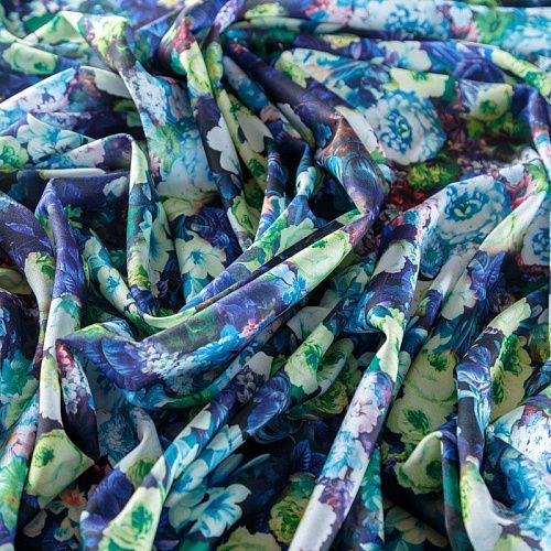 Крепдешин синтетический 029-08355 темно-синий принтованный