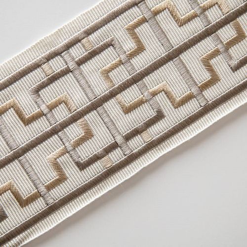 Бордюр жаккардовый 7 см 0000-357-104-013 молочный с серебристо-зеленым