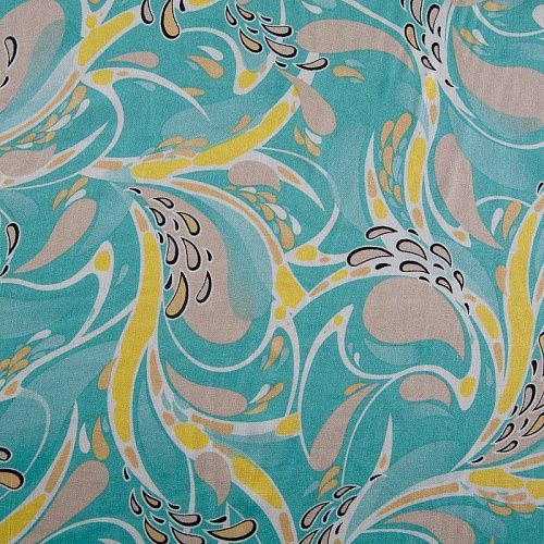 Штапель 069-17432 мятно-бирюзовый принтованный