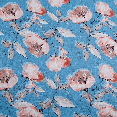 Лен-вискоза 035-13864 голубой принтованный