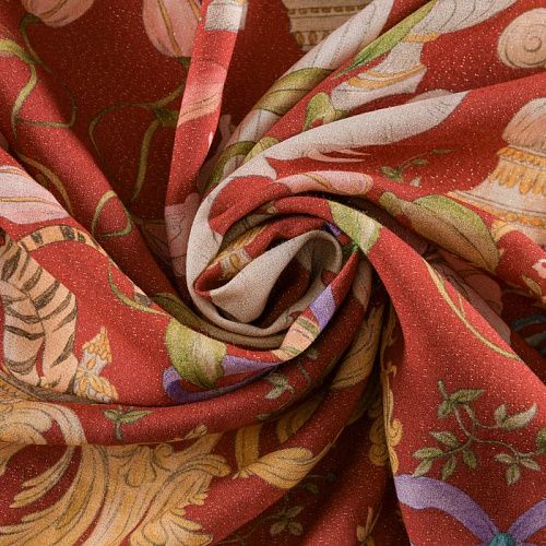 Вискоза с люрексом 009-12100 красно-терракотовый принтованный