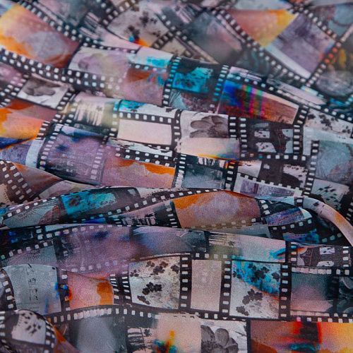 Шифон шелковый 068-20077 черный мультиколор