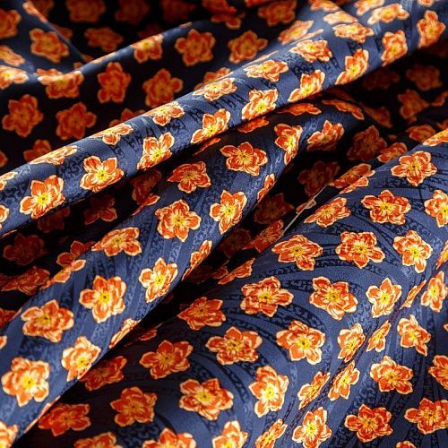 Шелк натуральный К18-055 темно-синий принтованный