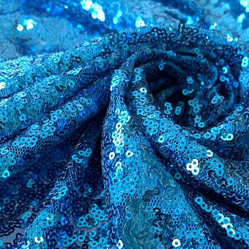 Ткань с пайетками К28-185 ярко-голубой однотонный