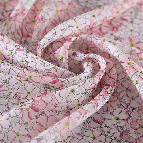 Креп-шифон шелковый 027-19849 нежно-розовый принтованный