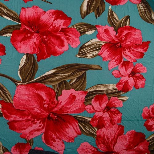 Вискоза "Лоренцо" стрейч 036-13799 темно-бирюзовый принтованный