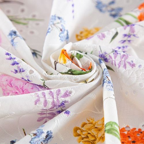 Хлопок с вышивкой 067-20129 белый принтованный