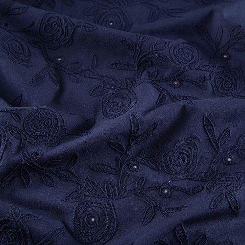 Хлопок с вышивкой 067-20043 темно-синий