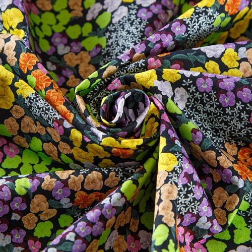 Коттон стрейч 063-12087 черный мультиколор