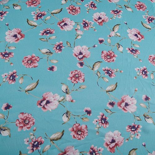 Шифон 068-17425 бирюзовый принтованный