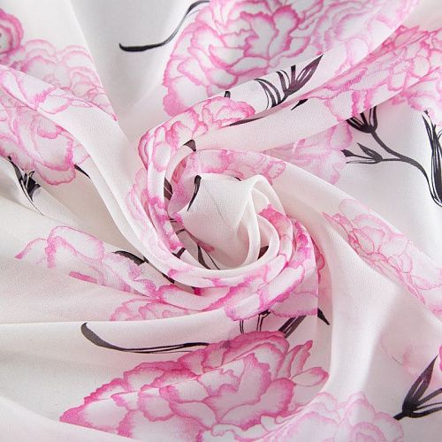 Креп-шифон шелковый 027-20200 молочный принтованный