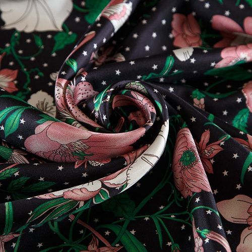 Шелк твил натуральный Gucci 064-19104 черный принтованный