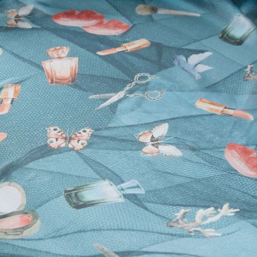 Шифон шелковый 068-12191 серо-голубой принтованный